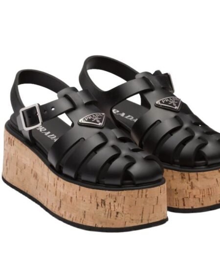 Prada Wedge Platform Sandals Black For Women 2.9 in/ 7.5cm 1X853M_3LLP_F0002_F_B075