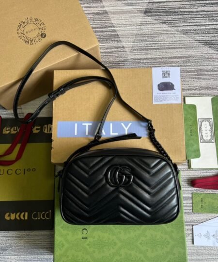 Gucci Marmont Matelasse Shoulder Bag Black For Women, Women’s Bags 9.5in/24cm GG