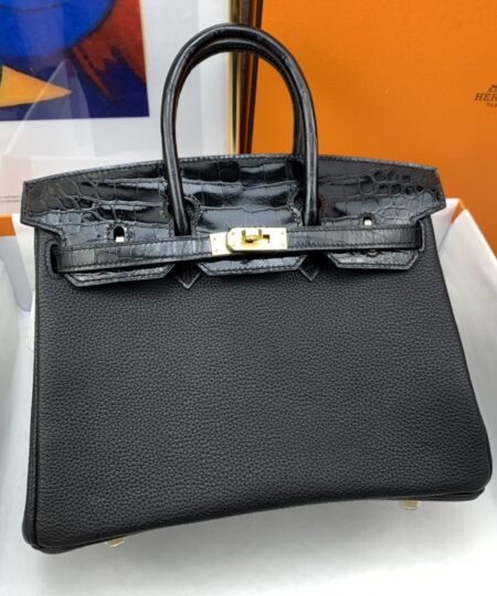 Hermes Birkin Nata Swift Black For Women Gold Toned Hardware 10in/25cm