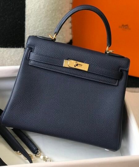 Hermes Kelly 32 Taurillon Clemence Blue Nuit Bag For Women, Women’s Handbags, Shoulder Bags 12.5in/32cm