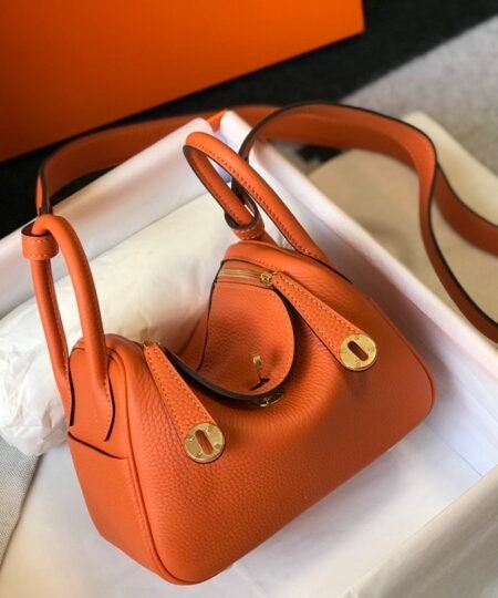 Hermes Lindy Mini Clemence Bag Orange For Women, Women’s Handbags, Shoulder And Crossbody Bags 7.5in/19cm