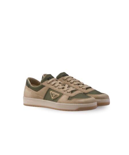 Prada Downtown Delavé Suede And Re-Nylon Sneakers Ecru/Military For Men 2EE364_3KUY_F03TK_F_D002