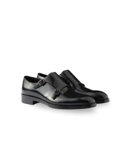 Prada Brushed Leather Double Monk Strap Shoes Black For Men 2EB201_055_F0002_F_X001