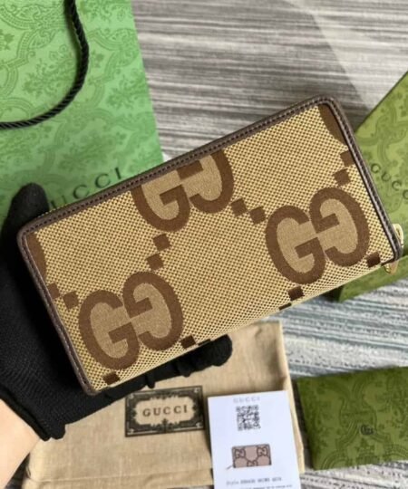 Gucci Diana Jumbo GG Zip Around Wallet With GG Signature Brown For Men 7.5in/19cm GG