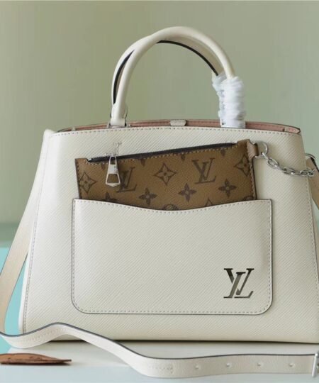 Louis Vuitton Marelle Tote MM Epi White For Women, Women’s Handbags, Shoulder And Crossbody Bags 11.8in/30cm LV