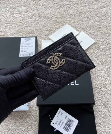 Chanel CO-CO Card Holder 11cm/4.3in Silver Hardware For Women Black