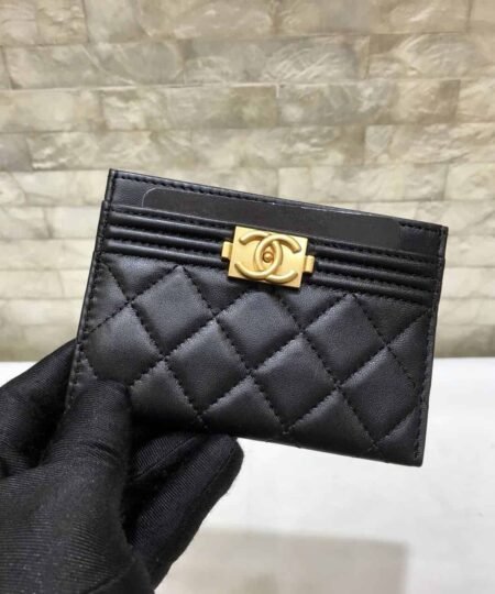 Chanel CO-CO Card Holder Wallet 11cm/4.3in Gold Hardware For Women Black