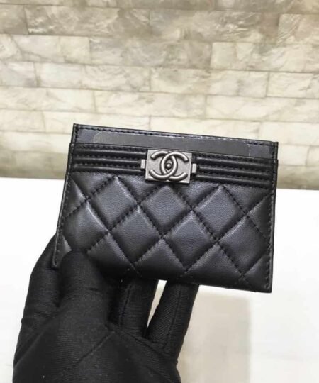 Chanel CO-CO Card Holder Wallet 11cm/4.3in Silver Hardware For Women Black