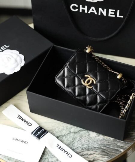 Chanel CO-CO Clutch With Chain 9.5cm/3.7in Gold Toned Hardware For Women Black