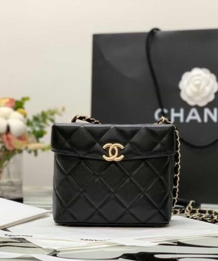 Chanel CO-CO Small Box Bag 15cm/5.9in Gold Hardware For Women Black