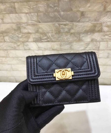 CO-CO Chanel Flap Card Holder Wallet With Gold Toned Hardware 11cm