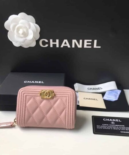 Chanel CO-CO Boy Chanel Zipped Coin Purse 11cm/4.3in Gold Toned Hardware For Women White