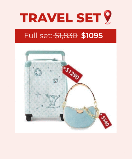 Travel Set Louis Vuitton: Horizon 55 Suitcase Blue + Croissant PM Sky Bag