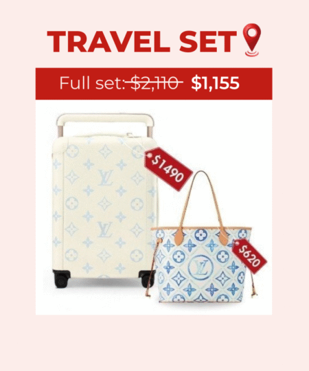 Travel Set Louis Vuitton: Horizon 55 Cream + Neverfull MM Bag Blue