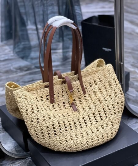Alternative view of Saint Laurent Hollow Straw Woven Tote Bag Yellow For Women, Women’s Bags 21.6in/55cm YSL