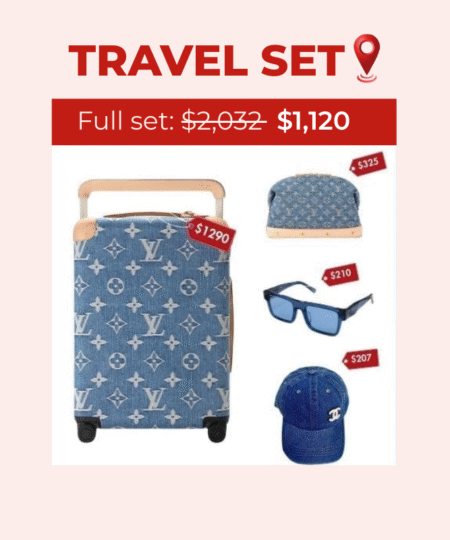 Travel Set: Louis Vuitton Horizon 55 Suitcase + Louis Vuitton Pochette Cosmétique GM Bag + Prada Sunglasses Exclusive + Chanel Cap