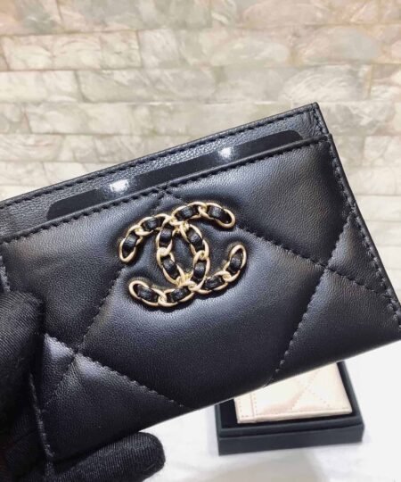 Alternative view of Chanel CO-CO 19 Card Holder Wallet 11cm/4.3in Gold Toned Hardware For Women Black