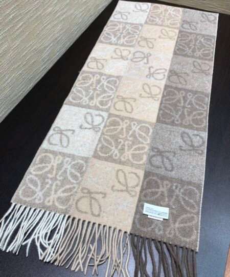 Loewe Anagram In Wool And Cashmere Beige Scarf 180cm/71in