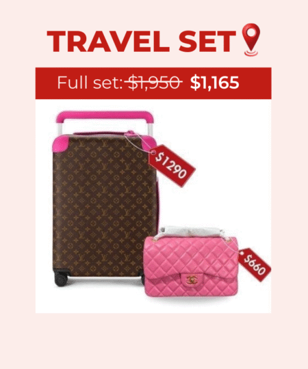 Travel Set: Louis Vuitton Horizon 55 Suitcase Pink + Chanel Large Classic Handbag Pink