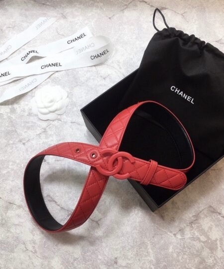 Chanel Belt Quilted With Double C Buckle Red With Red Hardware Women Belt