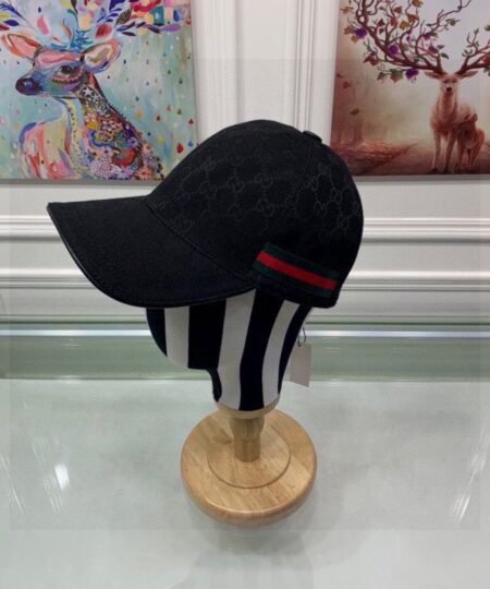 Gucci Original GG Canvas Baseball Hat With Web Black GG Hat 200035 KQWBG 1060