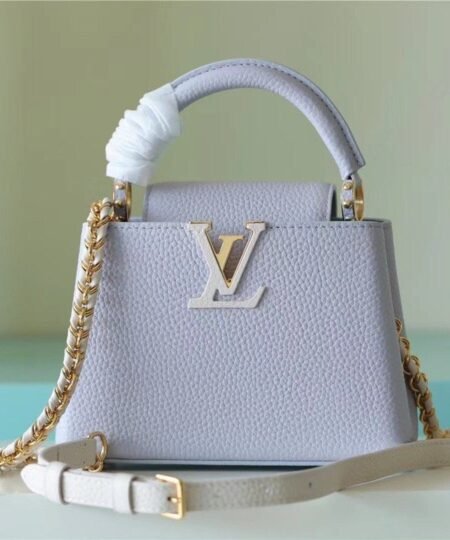 Louis Vuitton Capucines Mini Taurillon Light Blue/ Creme For Women, Women’s Handbags, Shoulder And Crossbody Bags 21cm/8.3in LV