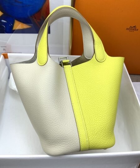 Hermes Picotin Lock 18 Bag White/Yellow With Silver-Toned Hardware For Women, Women’s Handbags 7.1in/18cm