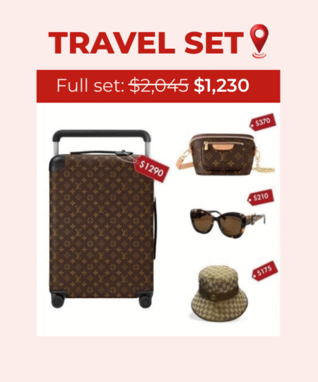 Travel Set: Louis Vuitton Horizon 55 Suitcase + Louis Vuitton Mini Bumbag + Chanel Plastic Sunglasses + Gucci GG Canvas Bucket Hat