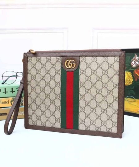 Alternative view of Gucci Ophidia Pouch With Web Beige And Ebony GG Supreme Canvas For Men 9in/24cm GG ?672989 96IWT 8745
