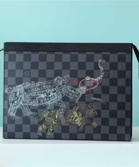 Louis Vuitton Pochette Voyage MM Damier Graphite Stamps Canvas For Men 10.6in/27cm LV N64605