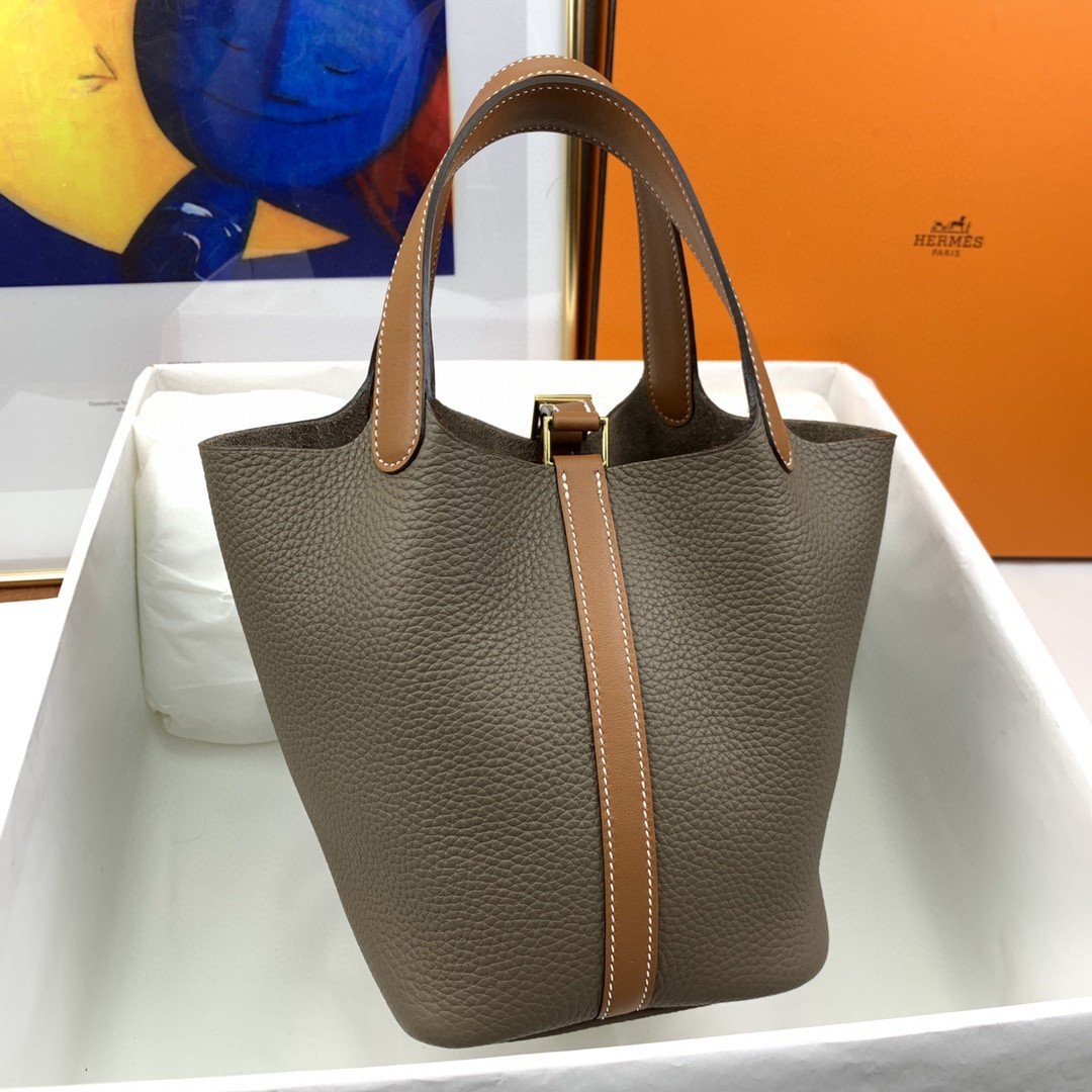 Hermes Picotin Lock 18 Bag Etoupe/Brown With Gold-Toned Hardware For Women, Women’s Handbags 7.1in/18cm - Image 7