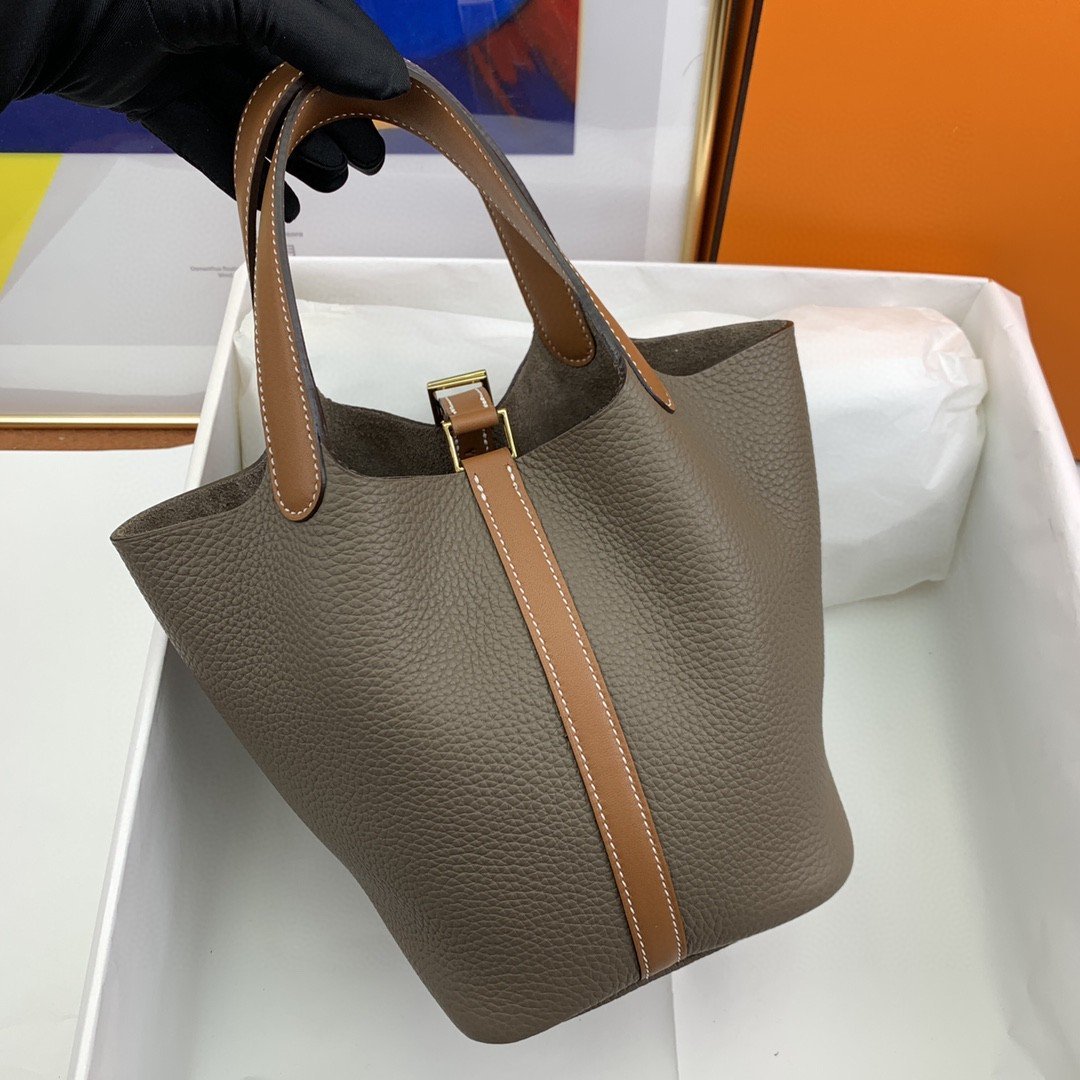 Hermes Picotin Lock 18 Bag Etoupe/Brown With Gold-Toned Hardware For Women, Women’s Handbags 7.1in/18cm - Image 5