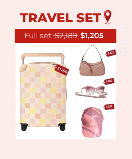 Travel Set: Louis Vuitton Horizon 55 Suitcase + Gucci Ophidia GG Small Bag + Chanel Squares Sunglasses + Gucci GG Canvas Baseball Hat