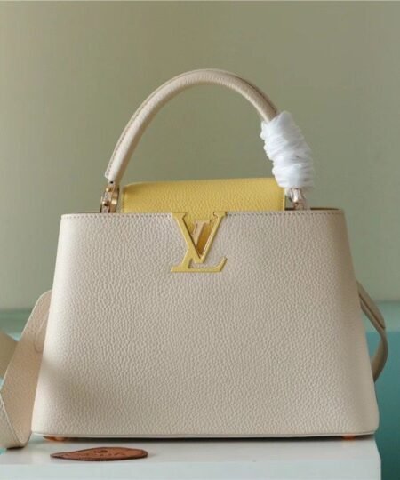 Louis Vuitton Capucines BB Taurillon Creme Beige/ Plume Yellow Berlingot For Women, Women’s Bags, Shoulder And Crossbody Bags 10.6in/27cm LV