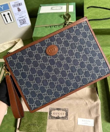 Gucci GG Wool Pouch With Interlocking G Black For Men 12in/31cm GG