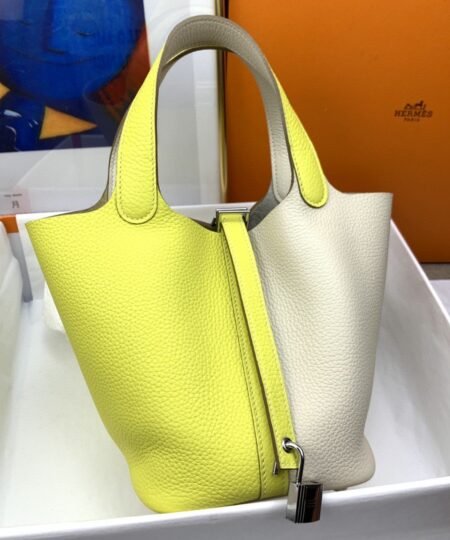 Alternative view of Hermes Picotin Lock 18 Bag White/Yellow With Silver-Toned Hardware For Women, Women’s Handbags 7.1in/18cm