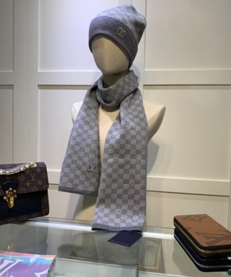 Louis Vuitton Beanie & Scarf Set In Grey