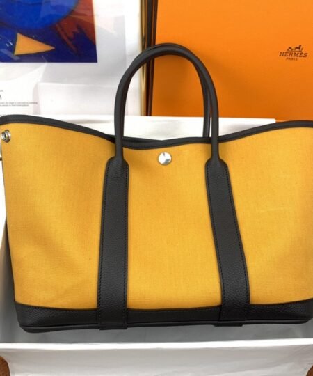 Hermes Garden Party 36 Canvas Tote Bag Yellow/Black For Women, Women’s Handbags, Shoulder Bags 14.2in/36cm