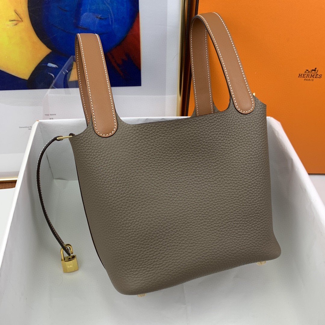 Hermes Picotin Lock 18 Bag Etoupe/Brown With Gold-Toned Hardware For Women, Women’s Handbags 7.1in/18cm - Image 4