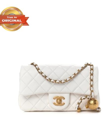 [True-to-ORIGINAL] Chanel Flap Bag With CC Ball On Strap White For Women 7.8in/20cm AS1787