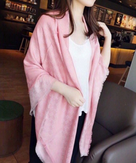 Gucci GG Jacquard Silk Wool Shawl Pink 55in/140cm