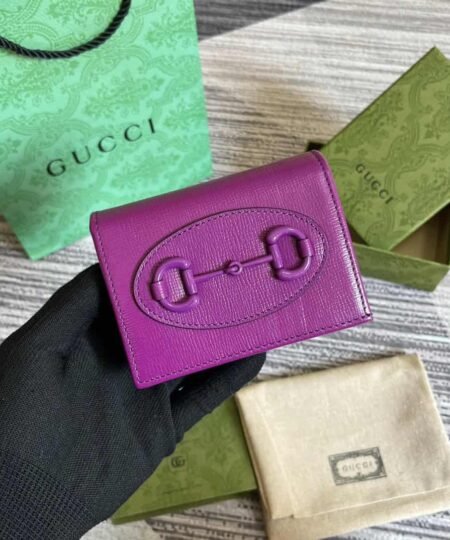Gucci GG Horsebit 1955 Card Case Wallet Dark Blue For Women