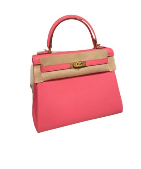 Hermes Braise Kelly 25 Handbag Swift leather Pink/Yellow