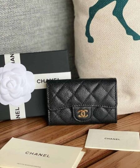Chanel Classic Card Holder Gold Black For Women 4.5in/11.5cm