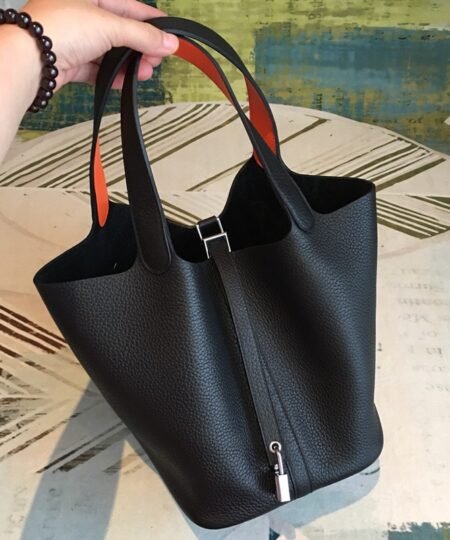 Hermes Picotin Lock 18 Black Clemence Palladium Hardware For Women 7.5in/19cm