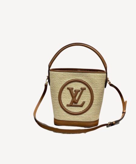 Louis Vuitton Petit Bucket Raffia Beige For Women ‎9.4in/24cm