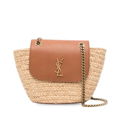 Saint Laurent Mini Manon In Raffia And Aged Vegetable-Tanned Beige For Women 9.1 Inches/ 23 Cm 774269GAAED9051