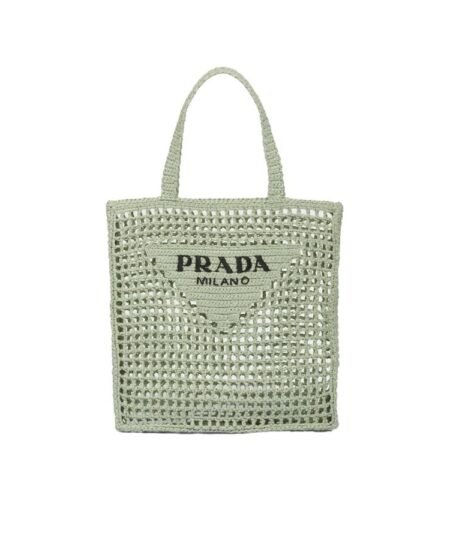 Raffia Tote Bag Green For Women- 1BG393_2A2T_F0934_V_OOO