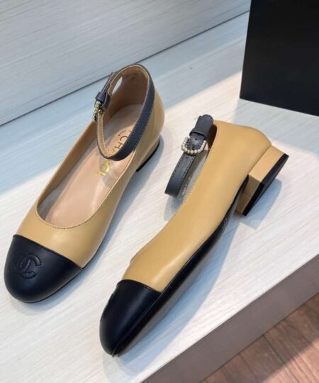 Alternative view of Chanel Round Toe Flats Buckle Strap Pearl Beige For Women