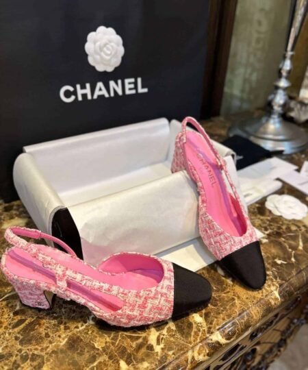 Alternative view of Chanel Woolen High Heel Slingback Sandals Pink For Women